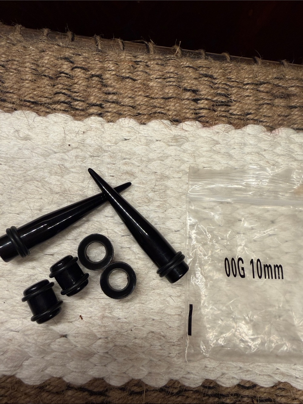 Source Unknown Black Acrylic Taper and Ear Plugs Set
